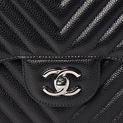 Chanel Caviar Chevron Quilted Jumbo Double Flap Black 8 of 11