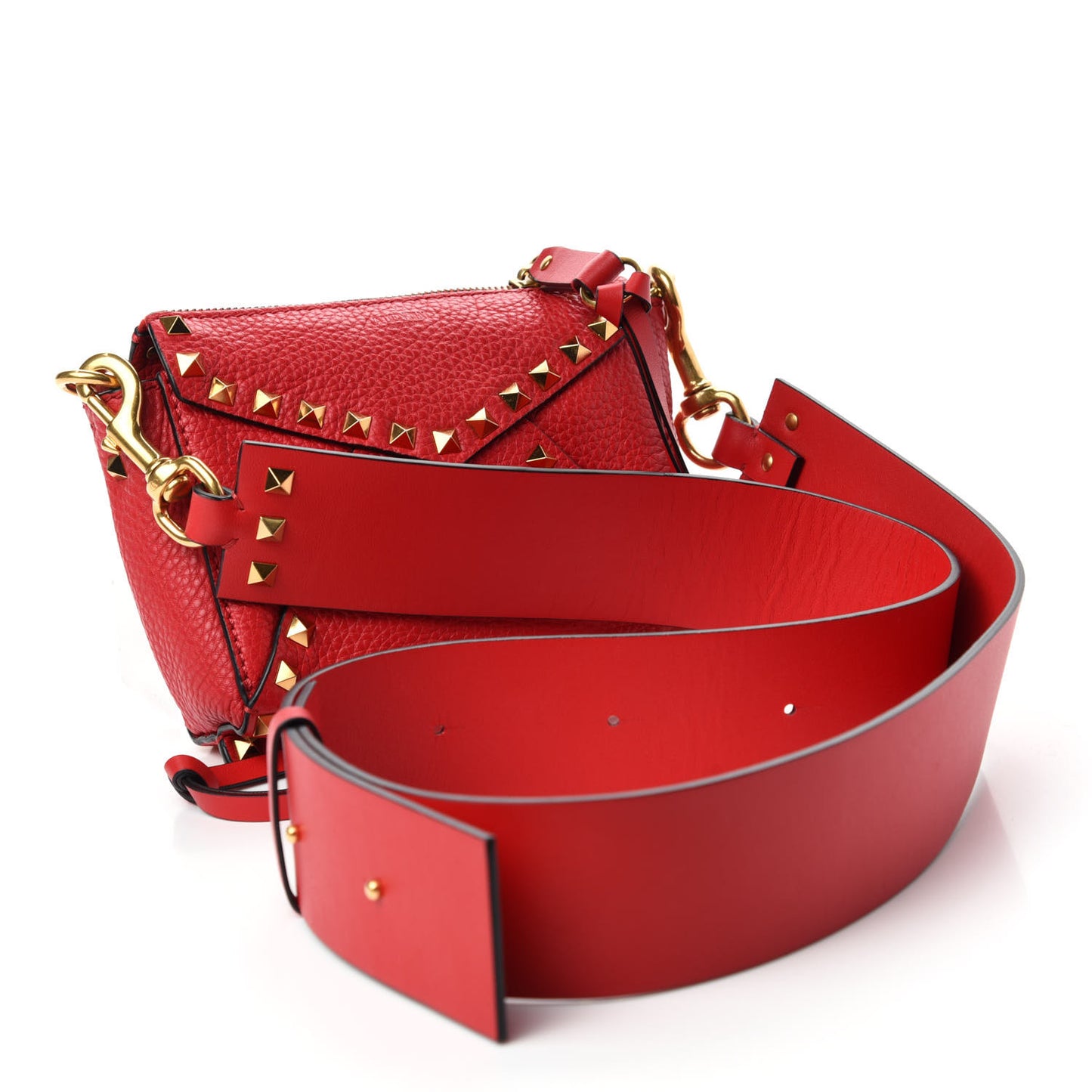 Grainy Calfskin Small Rockstud Hype Shoulder Bag Red