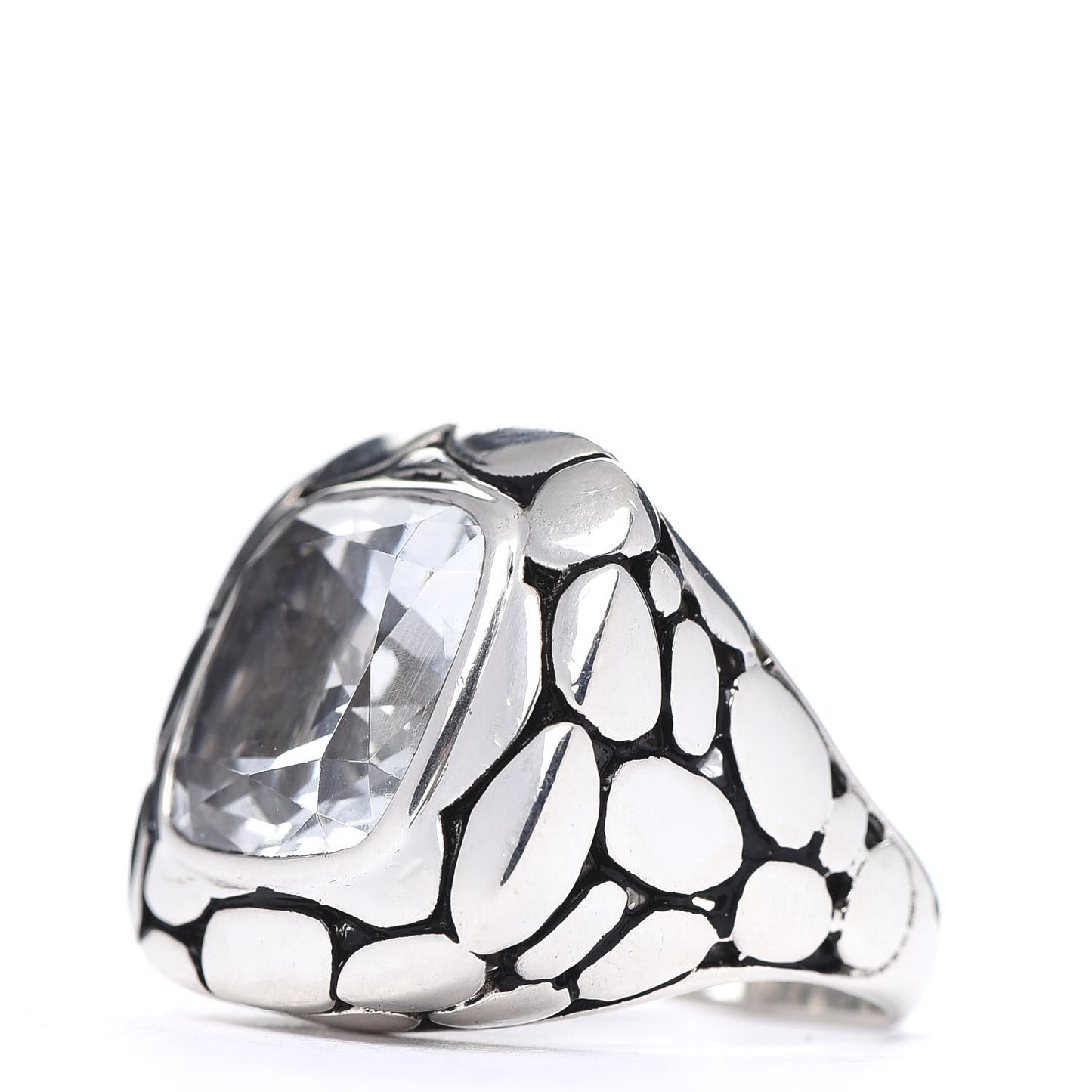 Sterling Silver White Topaz Batu Kali Square Ring 54 6.75