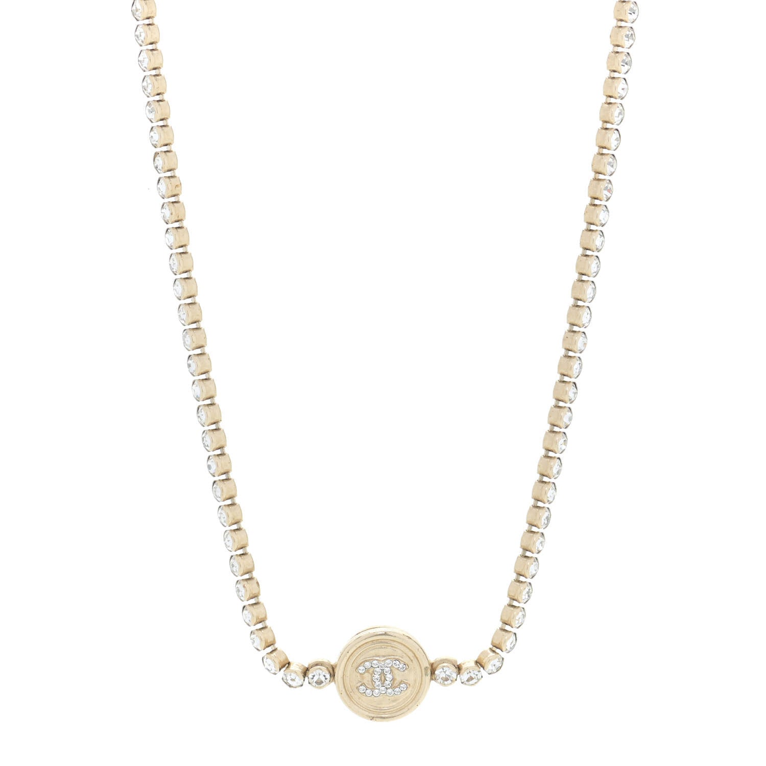 Chanel Crystal CC Chain Short Necklace Gold 1 of 7