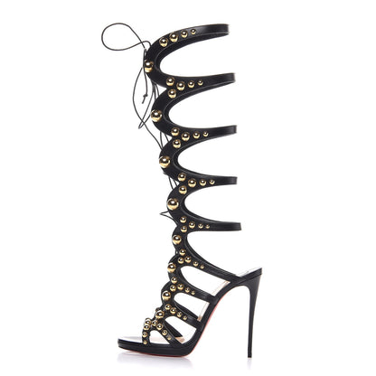 Christian Louboutin Kid Amazoutiful 120 Lace Up Sandals 39 Black/Gold 1 of 8