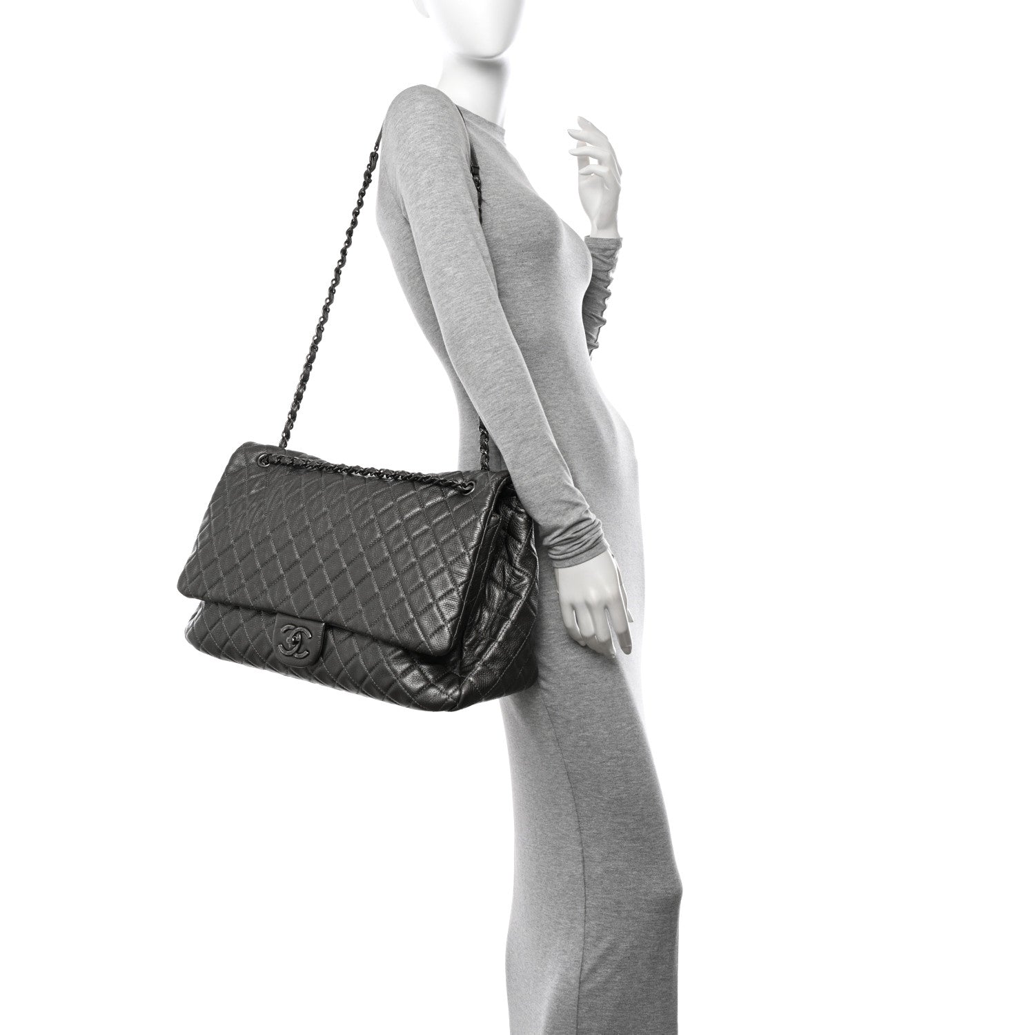 Chanel Metallic Metallized Calfskin Quilted XXL Travel Flap Bag Dark Silver 2 of 12