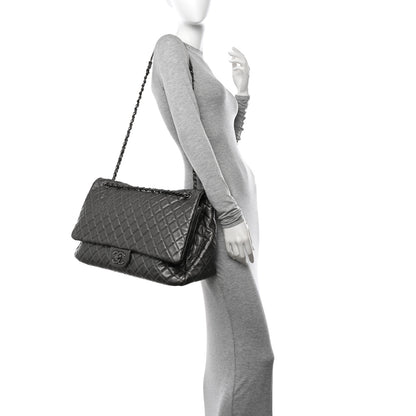 Chanel Metallic Metallized Calfskin Quilted XXL Travel Flap Bag Dark Silver 2 of 12