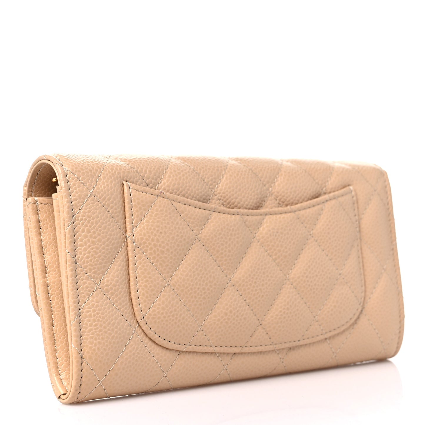 Caviar Quilted Large Gusset Flap Wallet Beige