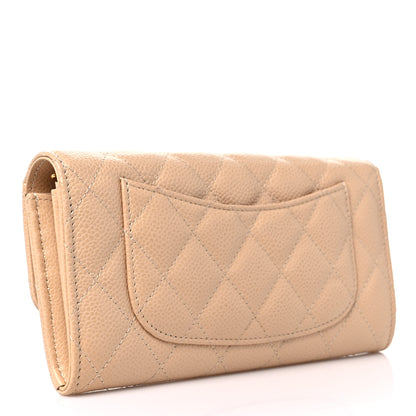 Chanel Caviar Quilted Large Gusset Flap Wallet Beige 3 of 11
