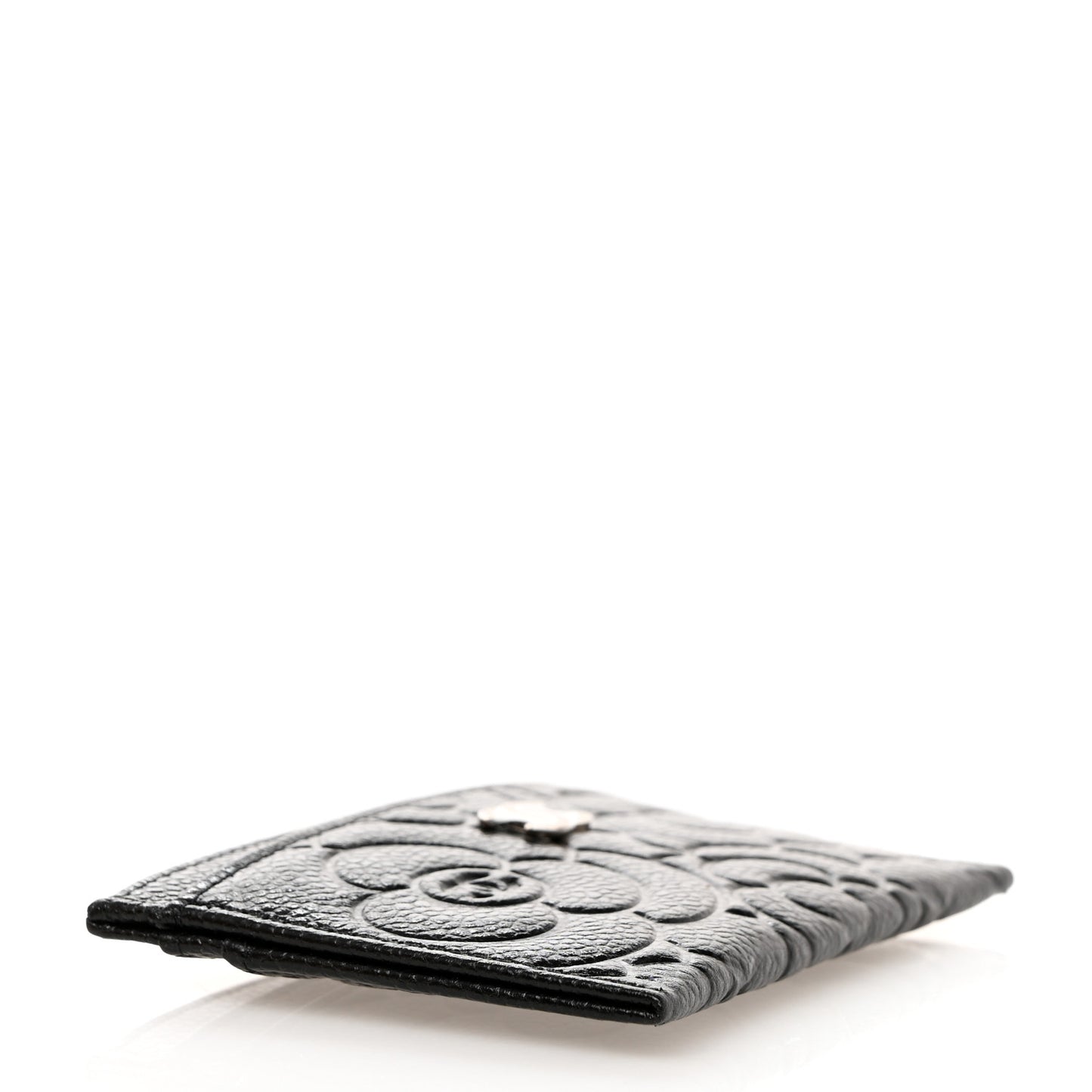 Caviar Camellia Embossed Card Holder Black