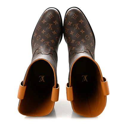 Louis Vuitton Grained Calfskin Monogram Macassar Mens LV Rider Boots 10.5 Safran Yellow 2 of 10