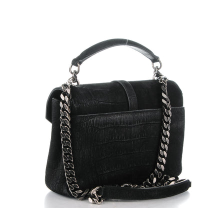 Saint Laurent Crocodile Embossed Nubuck Monogram Medium College Satchel Black 3 of 9