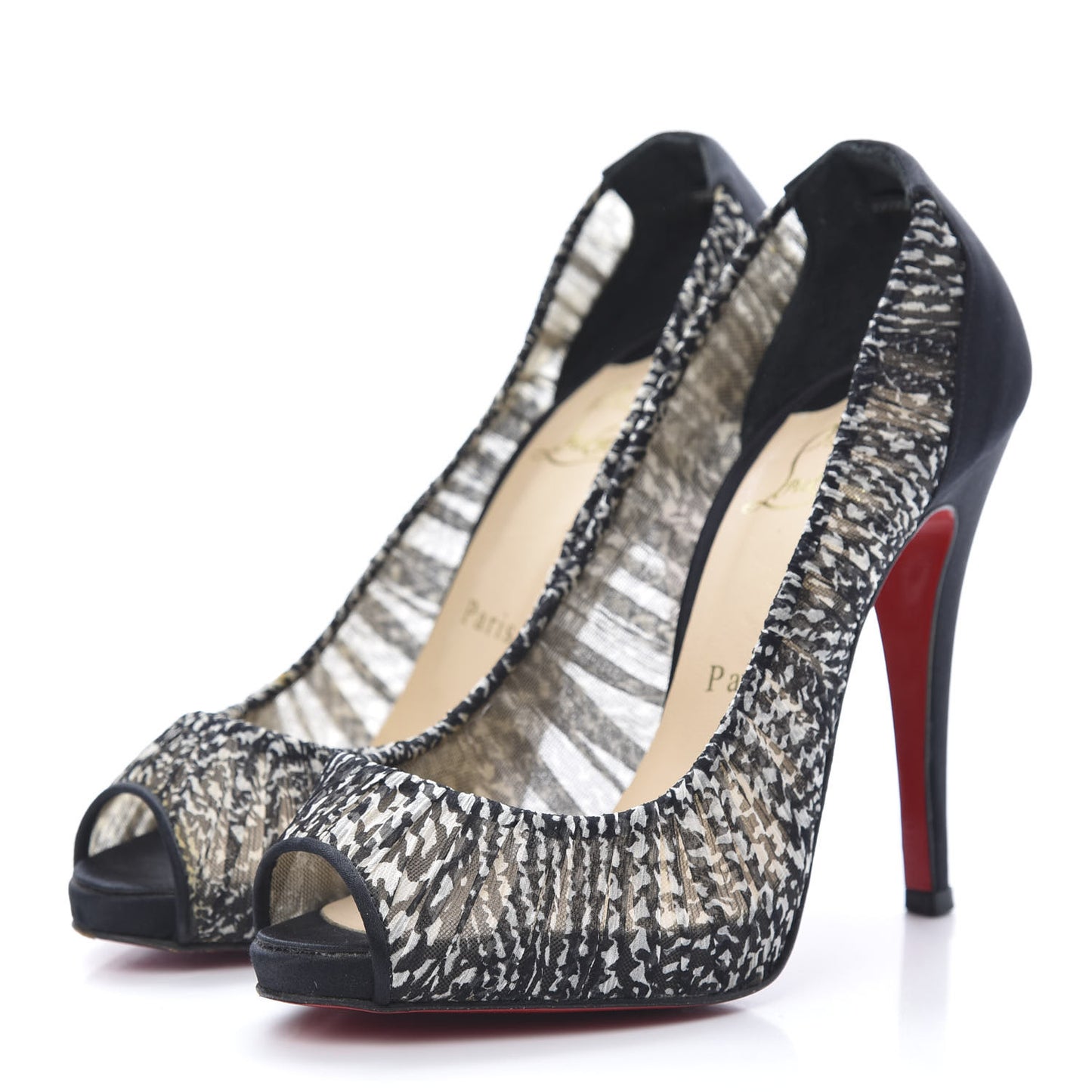 Satin Chiffon Ambrosina Pumps 36 Black White