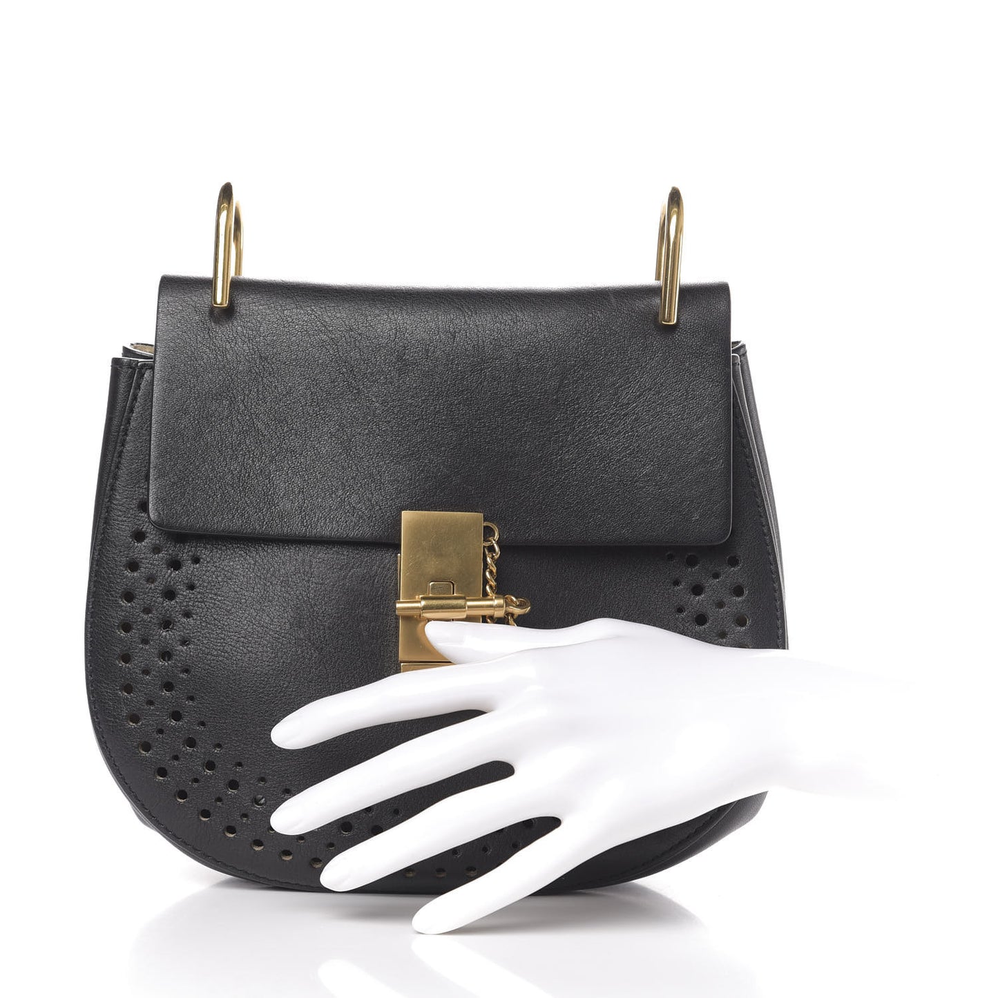 Calfskin Perforated Drew Shoulder Bag Black