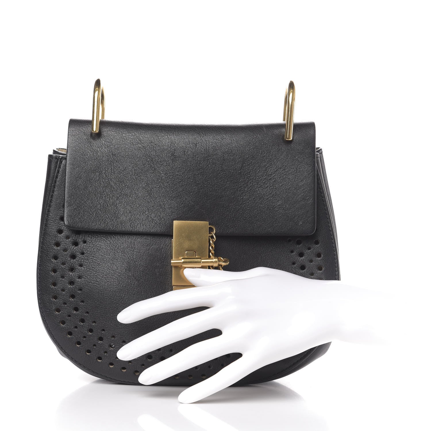 Chloe Calfskin Perforated Drew Shoulder Bag Black 4 of 20