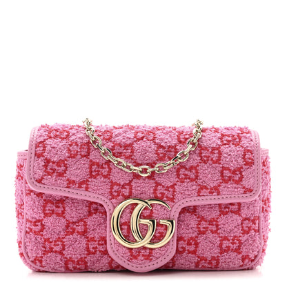 Gucci Tweed GG Monogram Mini GG Marmont Shoulder Bag Pink Red 1 of 12