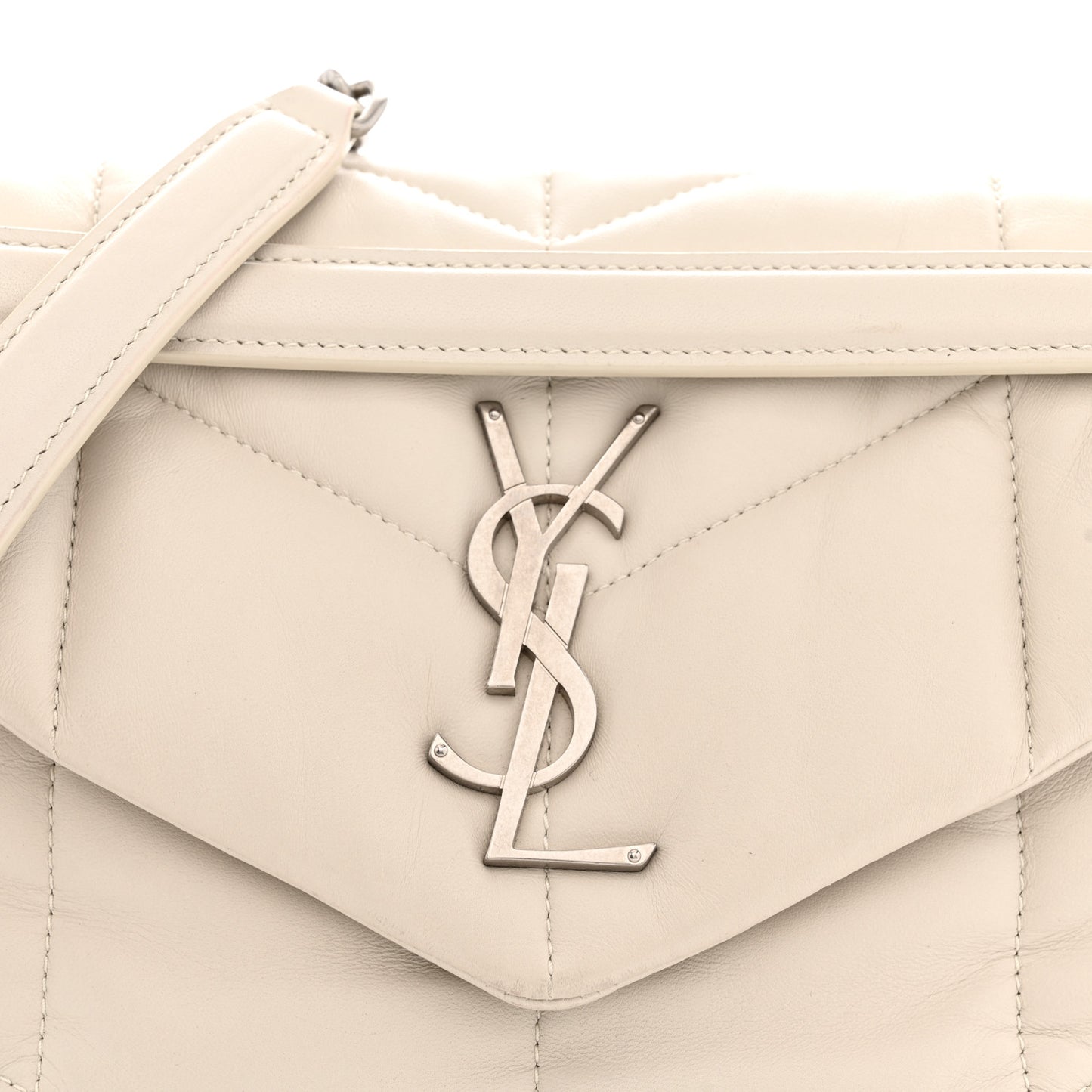 Lambskin Quilted Small Loulou Puffer Monogram Chain Satchel Crema Soft