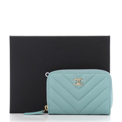 Chanel Caviar Flat Chevron Quilted Zip Coin Purse Green 10 of 10
