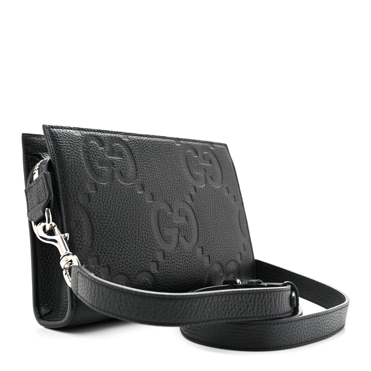 Gucci Piuma Calfskin Jumbo GG Embossed Medium Messenger Bag Black 3 of 9