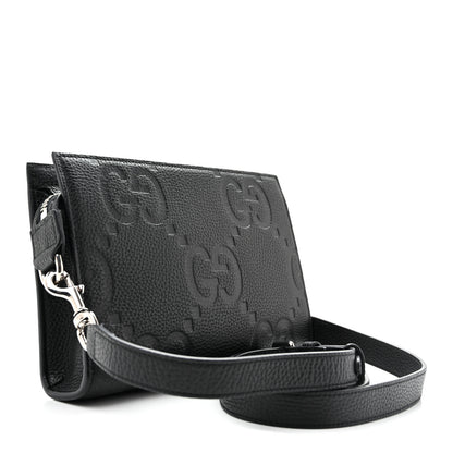 Gucci Piuma Calfskin Jumbo GG Embossed Medium Messenger Bag Black 3 of 9