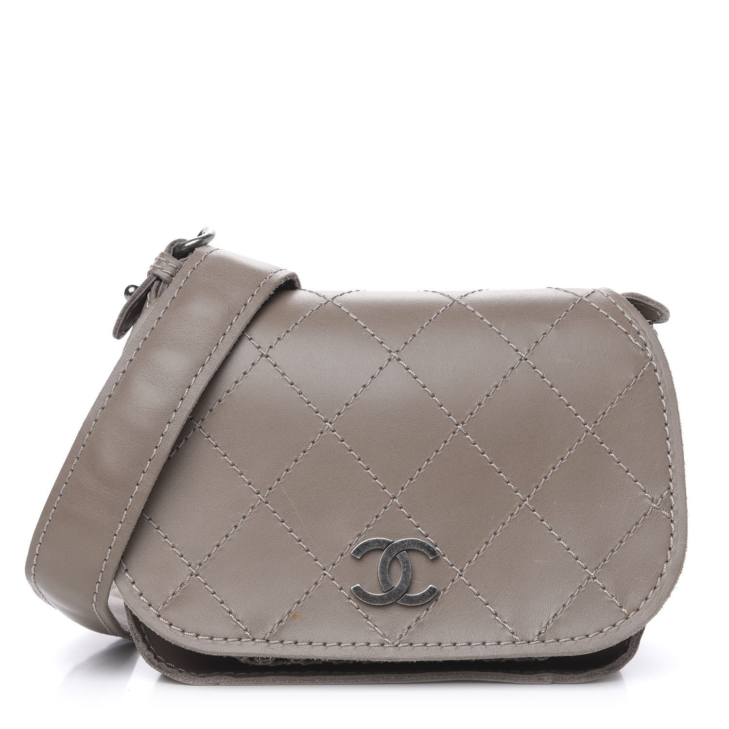 Chanel Calfskin Stitched Mini Highlander Messenger Taupe 1 of 12
