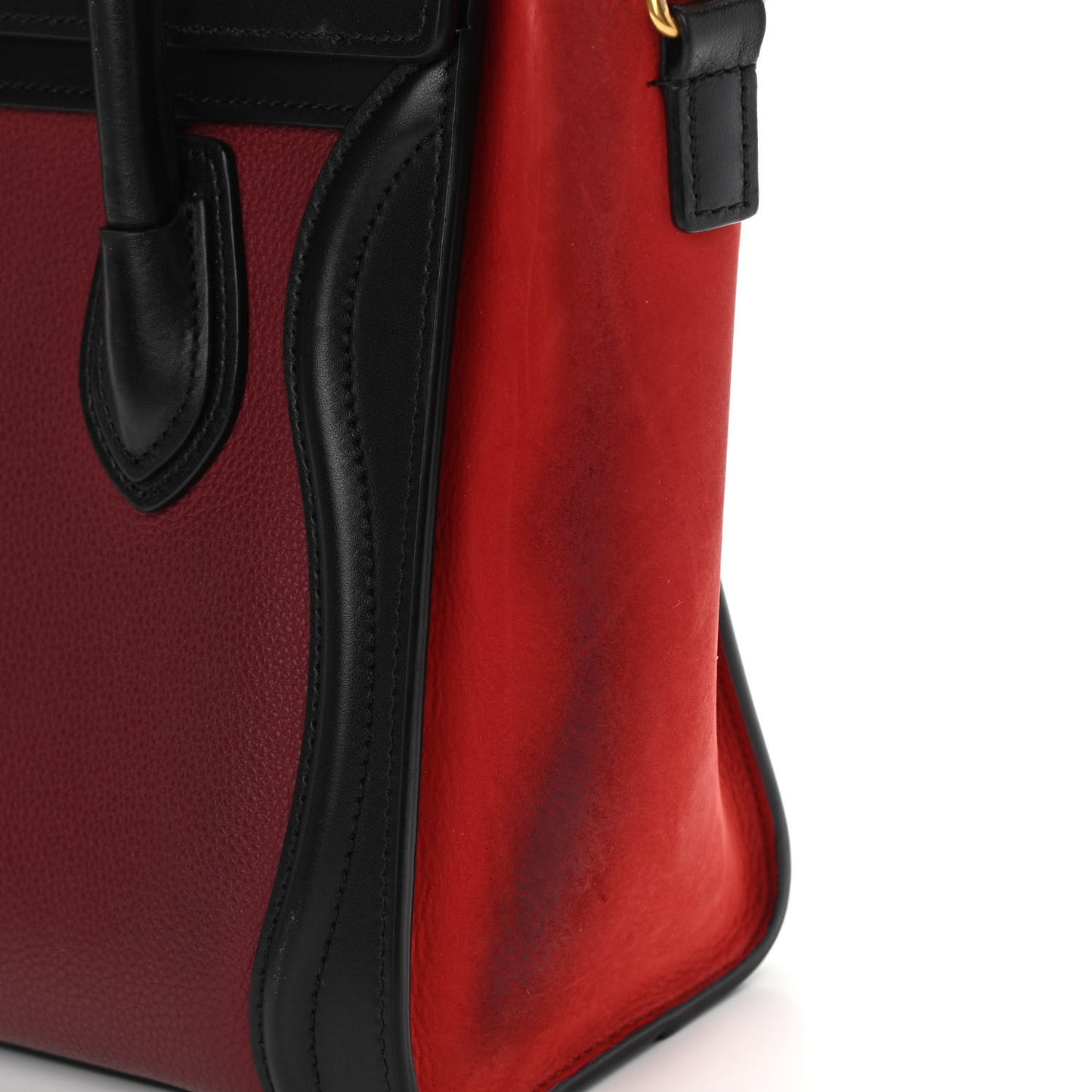 Drummed Calfskin Nubuck Nano Tri-Color Luggage Burgundy
