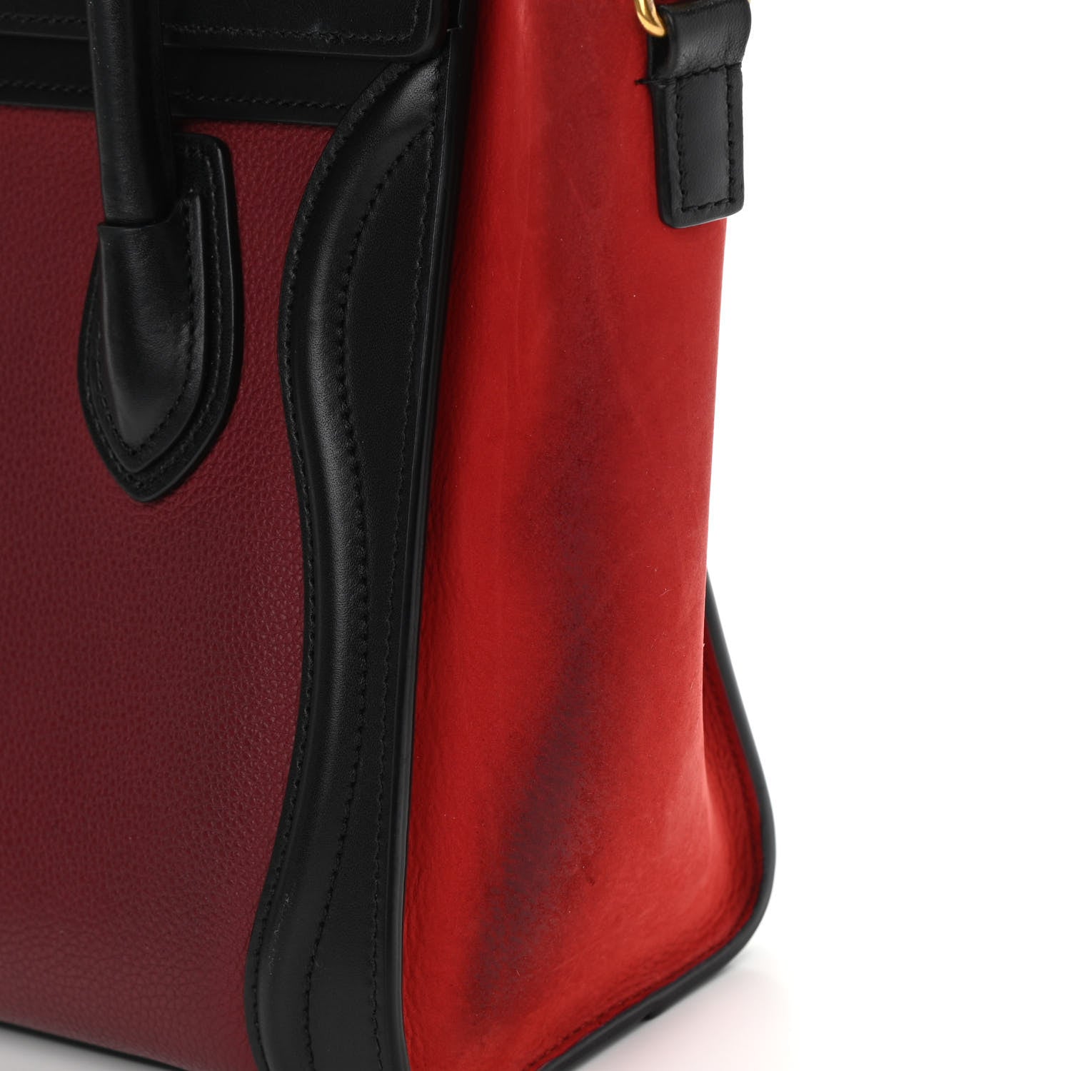 Celine Drummed Calfskin Nubuck Nano Tri-Color Luggage Burgundy 16 of 17