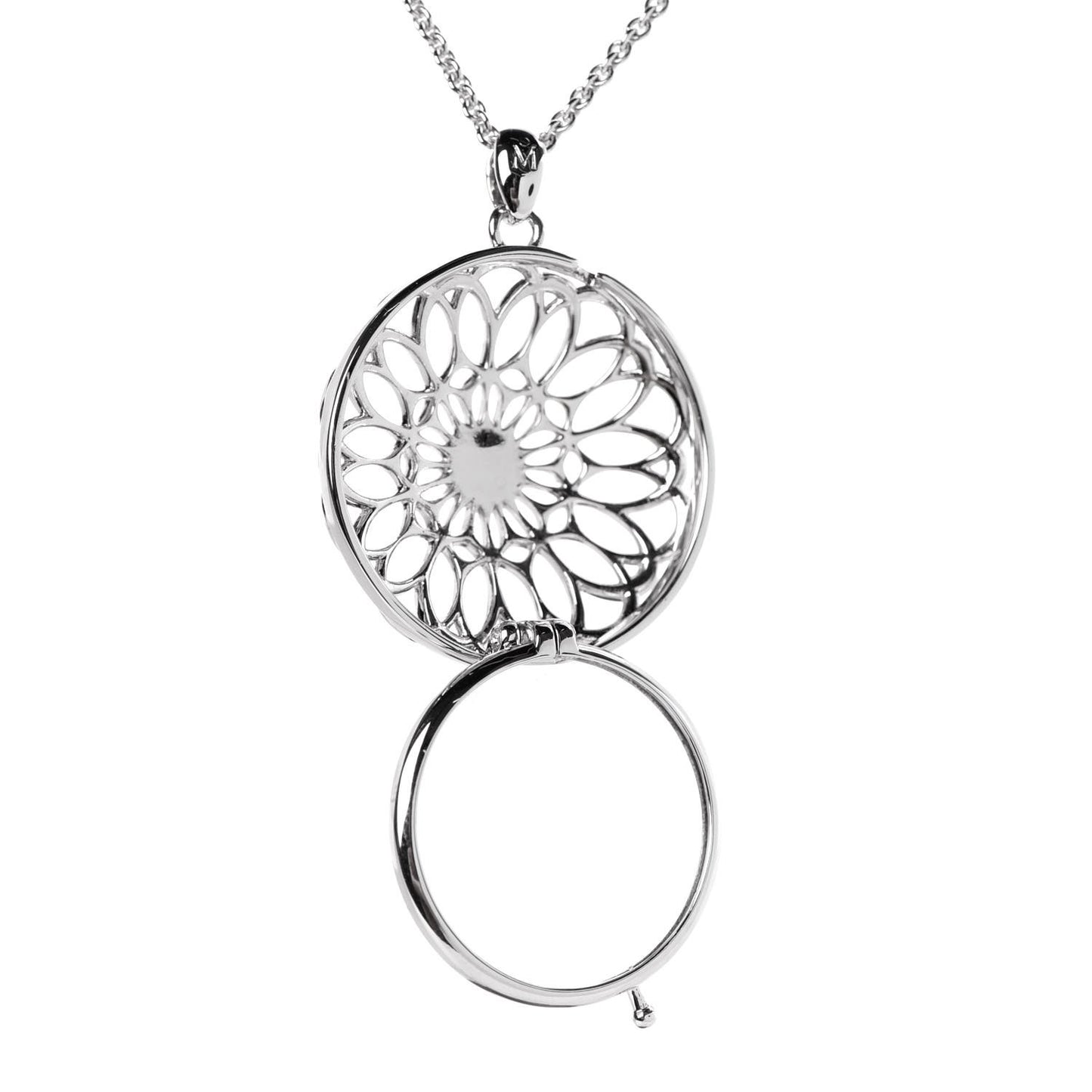 Akoya Pearl Loupe Magnifying Glass Pendant Necklace Silver
