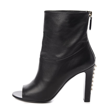Chanel Calfskin Pearl Open Toe Ankle Boots 37 Black 1 of 9