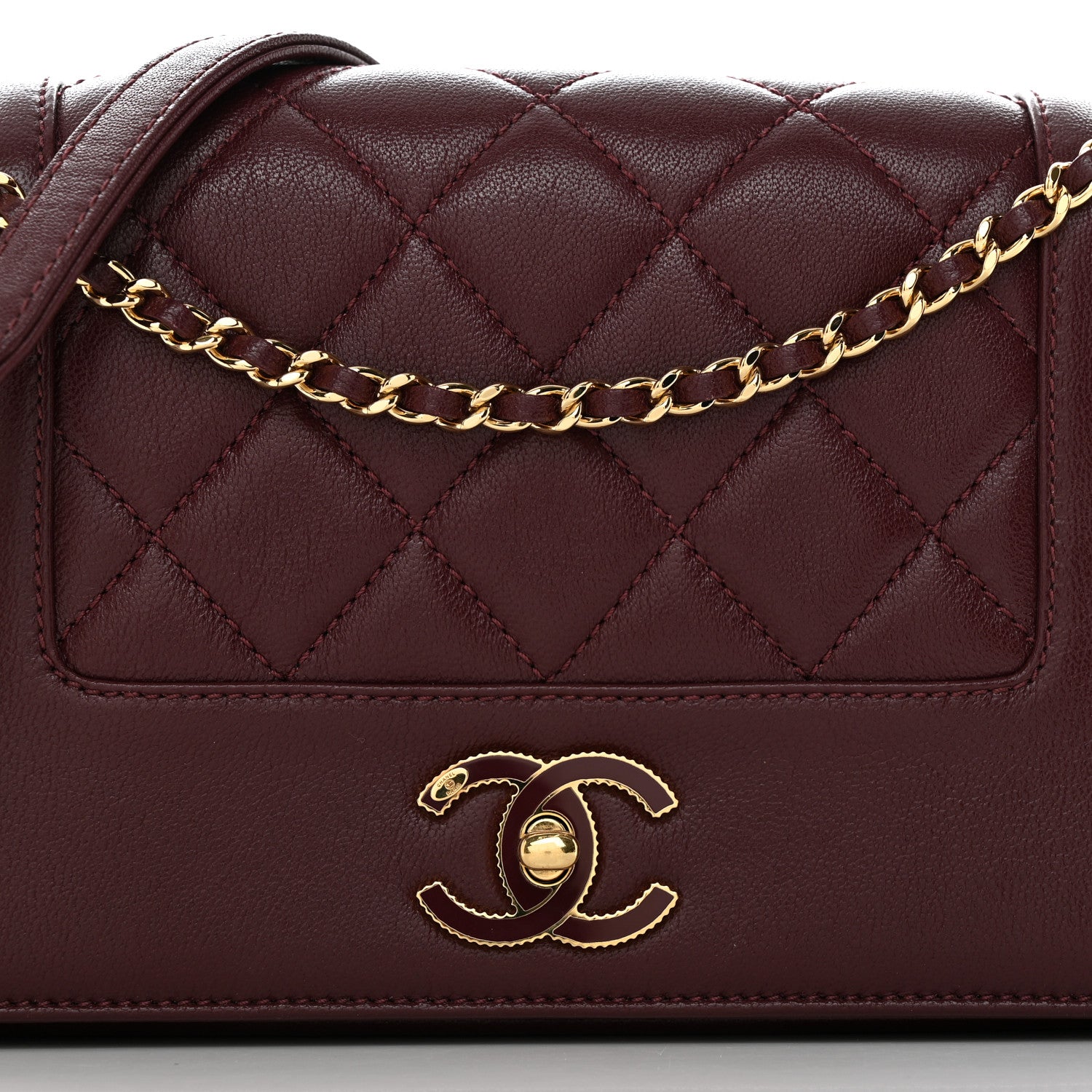 Chanel Sheepskin Quilted Vintage Mademoiselle Flap Dark Red 8 of 10