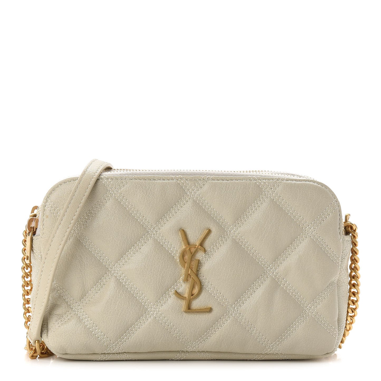 Grained Lambskin Quilted Mini Becky Double Zip Bag Vintage White