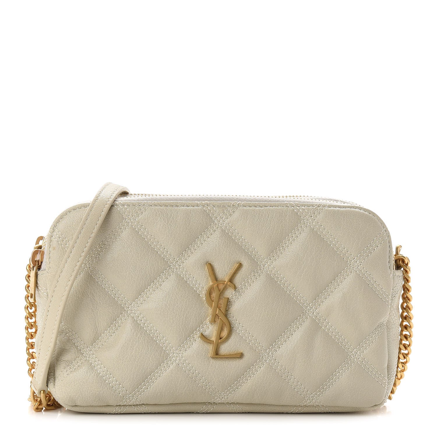 Saint Laurent Grained Lambskin Quilted Mini Becky Double Zip Bag Vintage White 1 of 13