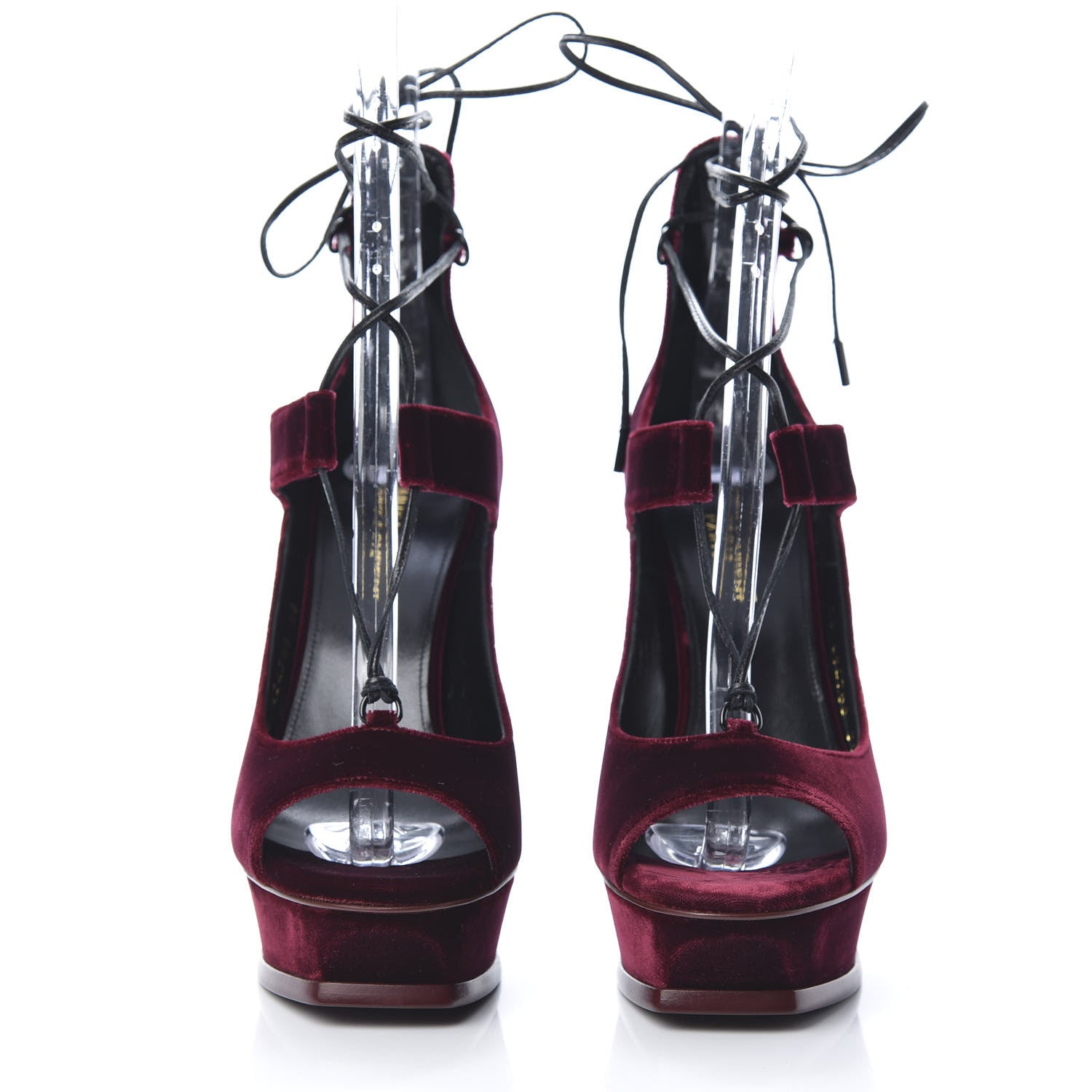 Saint Laurent Velluto Master Lace Up Tribute 105 Platform Sandals 38 Burgundy 2 of 11