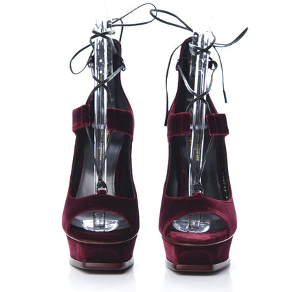 Saint Laurent Velluto Master Lace Up Tribute 105 Platform Sandals 38 Burgundy 2 of 11