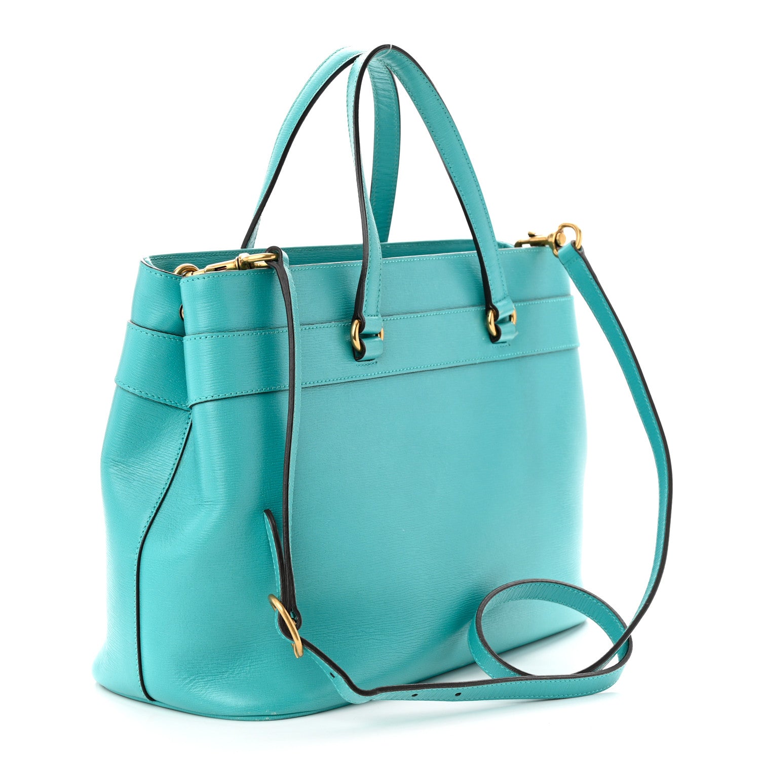 Gucci Textured Calfskin Medium Bright Bit Tote Blue 3 of 19