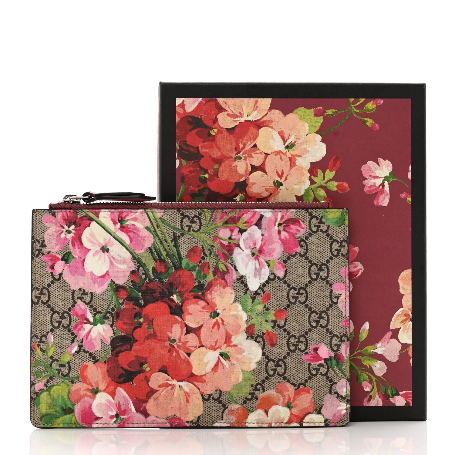 Gucci GG Supreme Monogram Blooms Small Zip Pouch Beige Multicolor Dry Rose 7 of 7