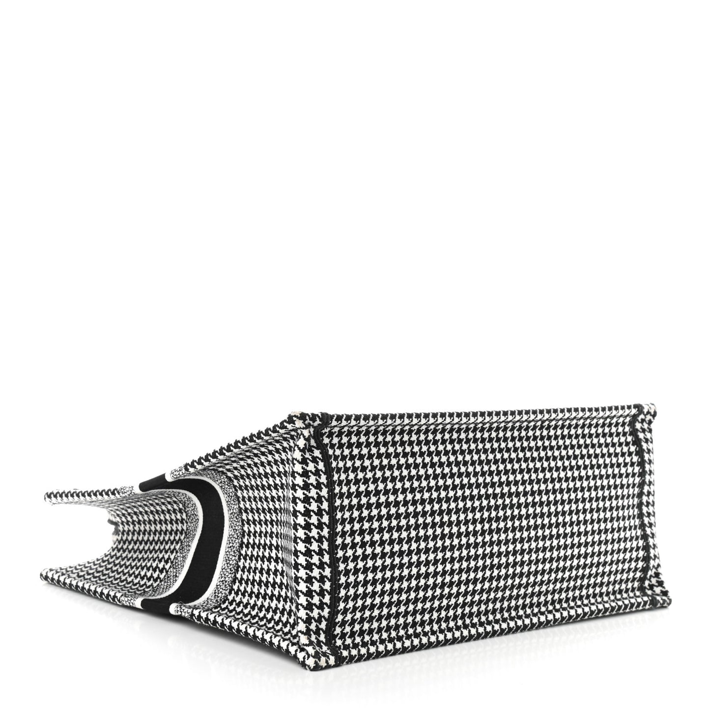 Canvas Houndstooth Embroidered Book Tote Black White
