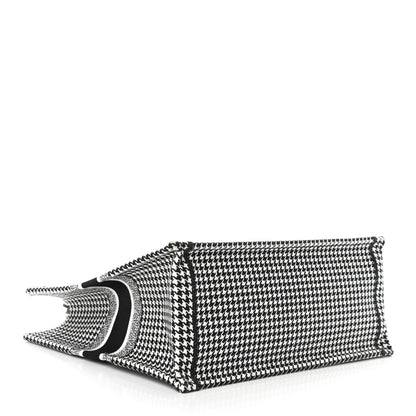 Christian Dior Canvas Houndstooth Embroidered Book Tote Black White 4 of 10
