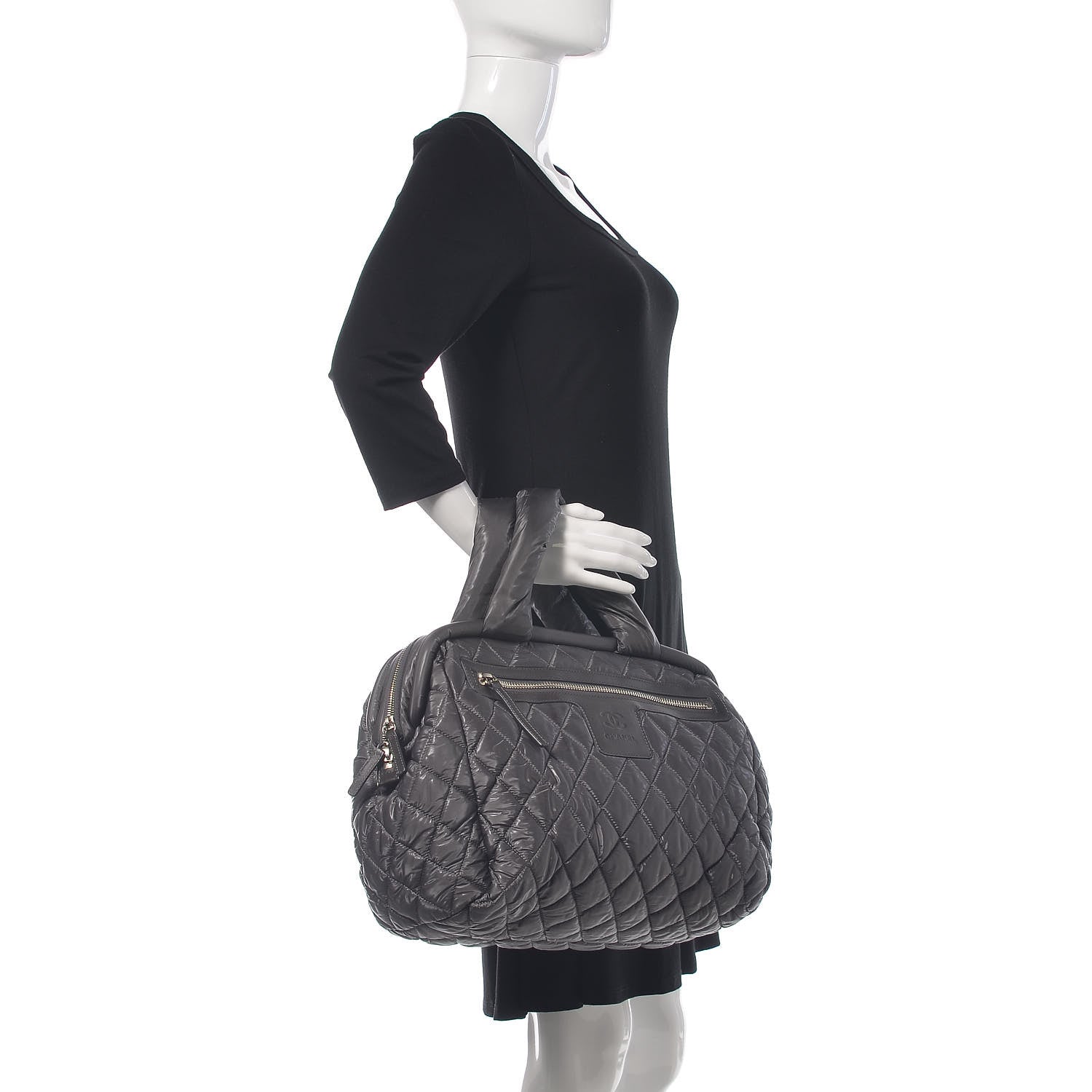 Chanel Nylon Quilted Coco Cocoon Bowler Grey 3 of 11