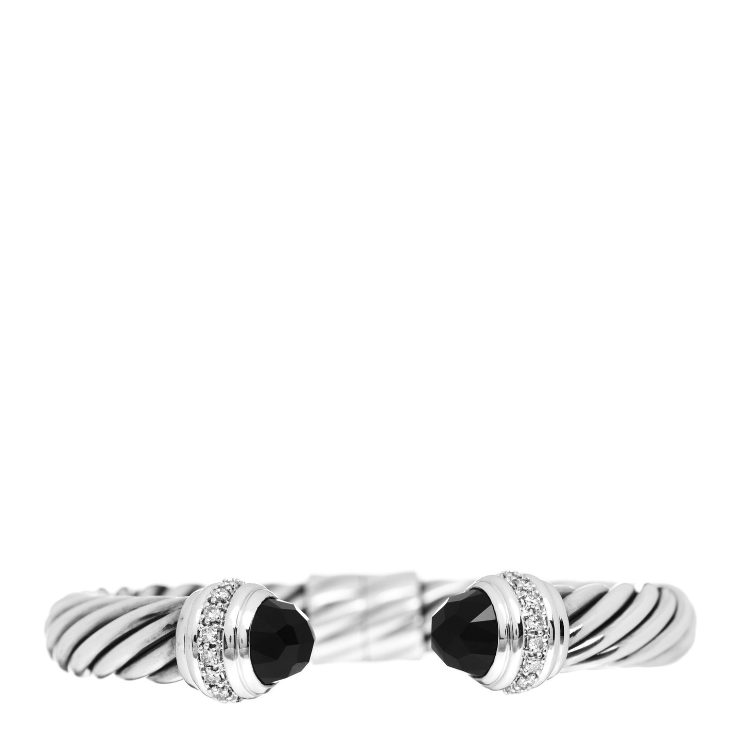 Sterling Silver 18k White Gold Diamond Black Onyx 10mm Cable Classics Bracelet