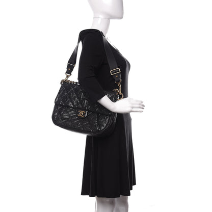 Chanel Crumpled Grained Calfskin Medium Coco Pleats Messenger Flap Black 3 of 22