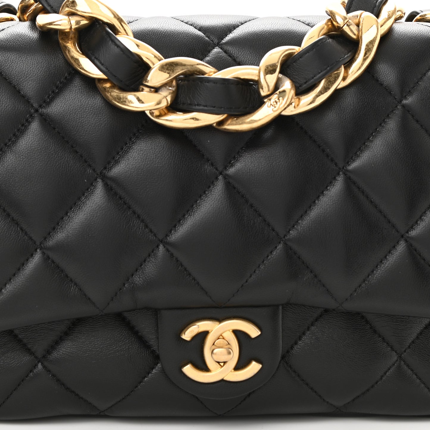 Lambskin Quilted Large CC Funky Town Flap Black