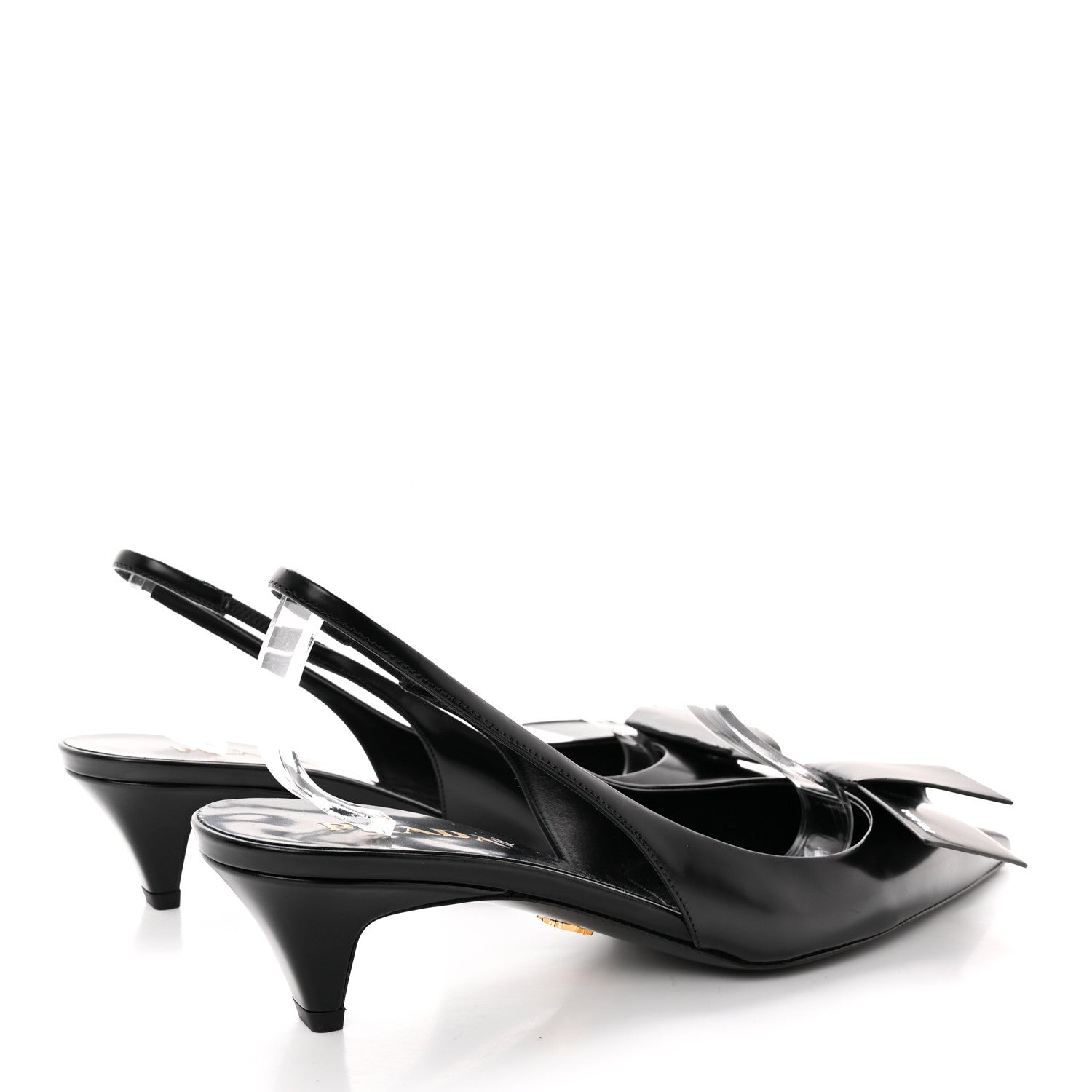 Prada Spazzolato Logo Pointed Toe 45mm Slingback Pumps 40 Black 4 of 12