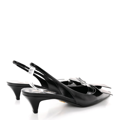 Prada Spazzolato Logo Pointed Toe 45mm Slingback Pumps 40 Black 4 of 12