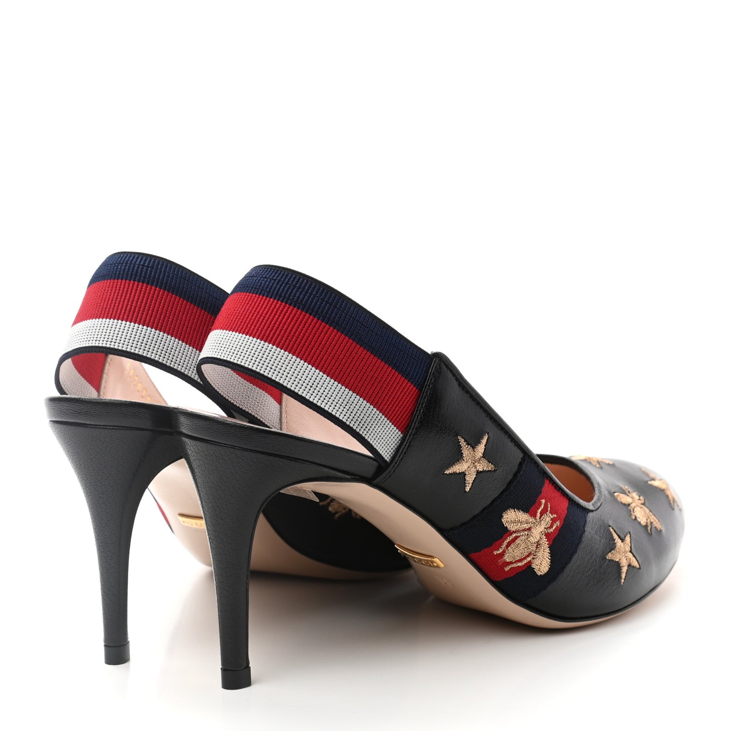 Malaga Kid Web Bee Star Embroidered Sylvie High Heel Slingback Pumps 38 Black