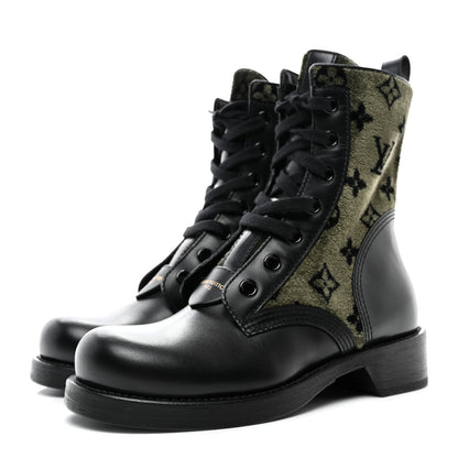 Louis Vuitton Velour Metropolis Flat Ranger Boot 37 Khaki Green 3 of 10