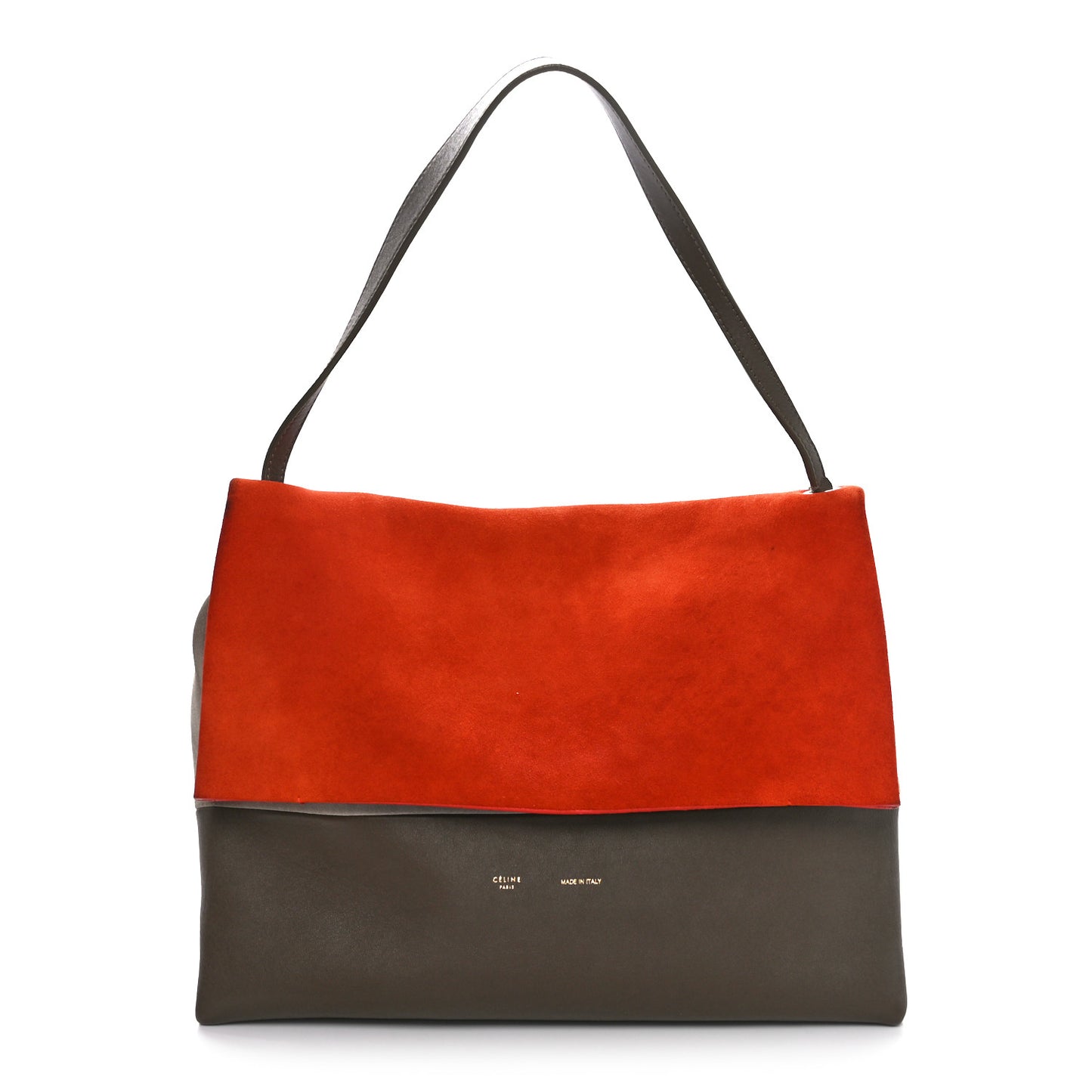 Calfskin Suede All Soft Shoulder Bag Bright Orange Cement Olive