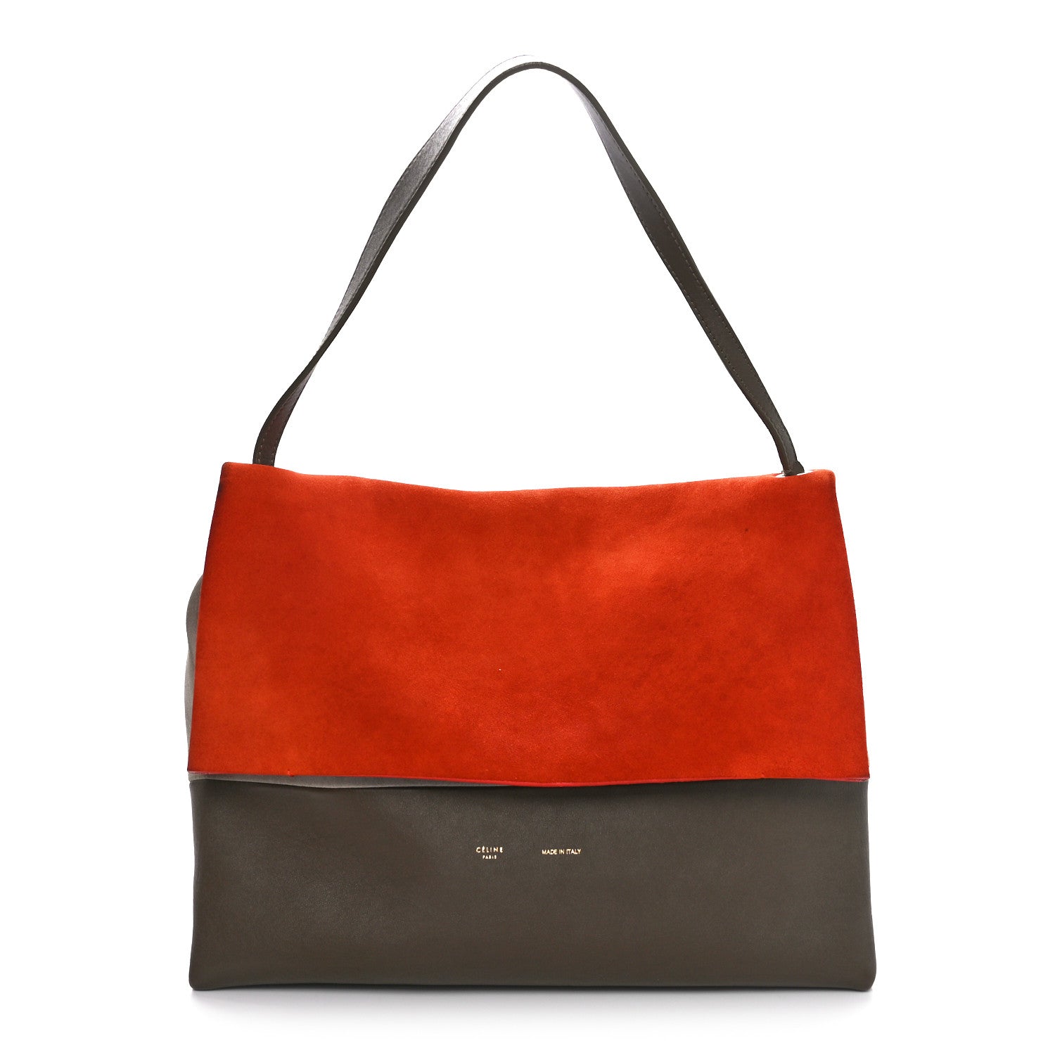 Celine Calfskin Suede All Soft Shoulder Bag Bright Orange Cement Olive 1 of 11