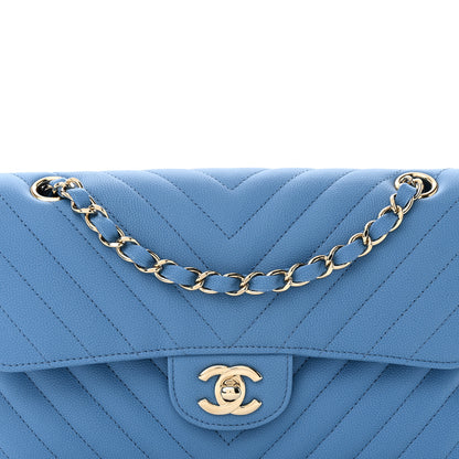 Chanel Caviar Flat Chevron Quilted Small Double Flap Blue 8 of 11