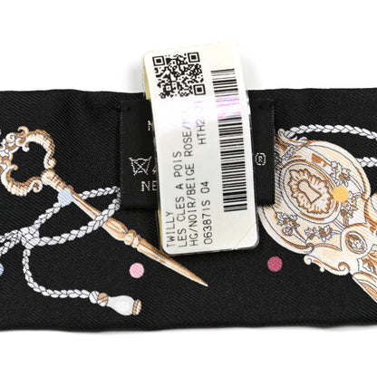 Hermes Silk Les Cles A Pois Twilly Black Beige Rose Multicolor 5 of 5
