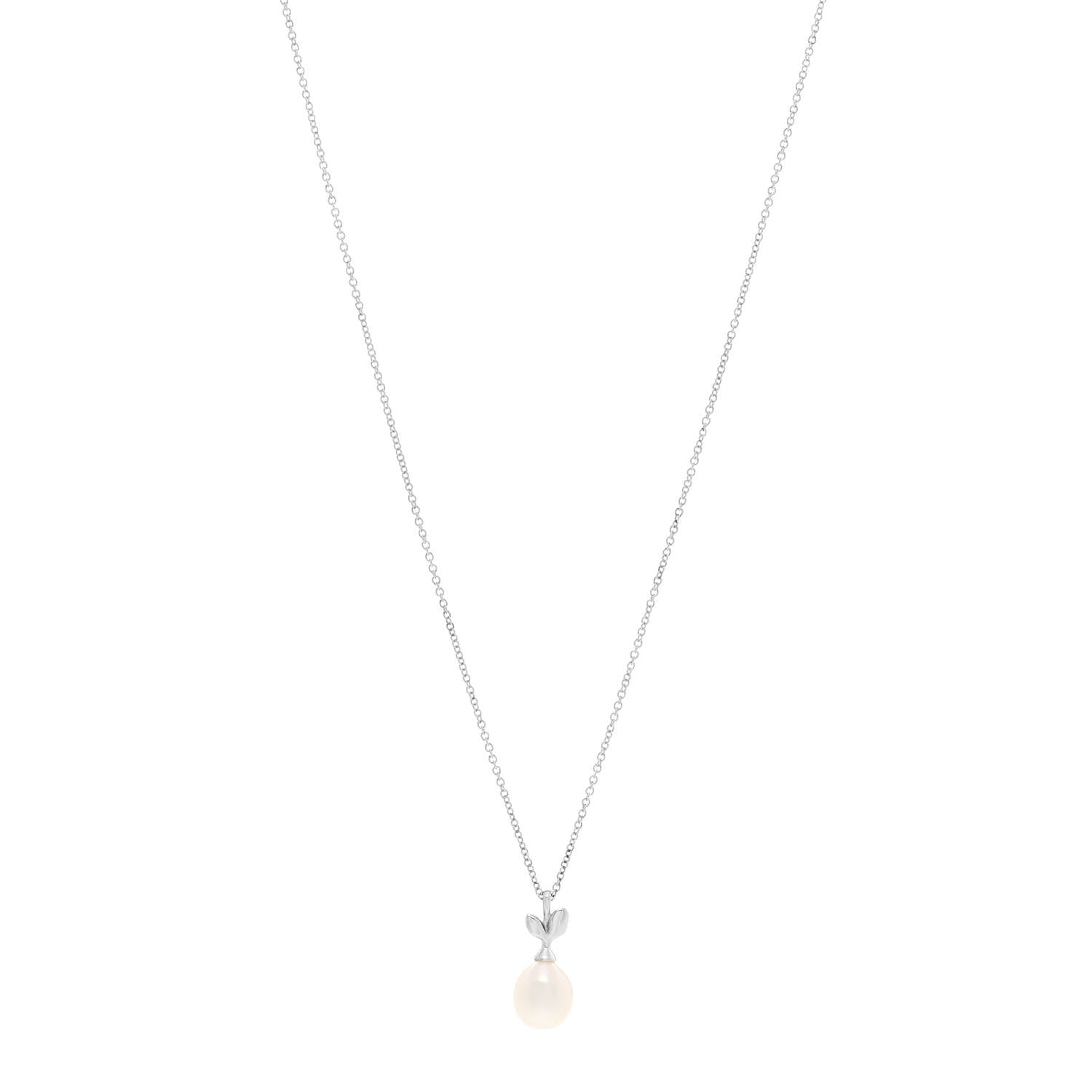 Tiffany Sterling Silver Cultured Pearl Paloma Picasso Olive Leaf Drop Pendant Necklace 1 of 6