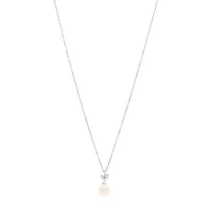 Tiffany Sterling Silver Cultured Pearl Paloma Picasso Olive Leaf Drop Pendant Necklace 1 of 6