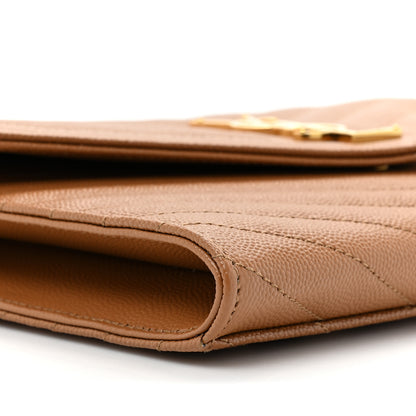Saint Laurent Grain De Poudre Matelasse Chevron Monogram Cassandre Flap Pouch Natural Dark 9 of 10