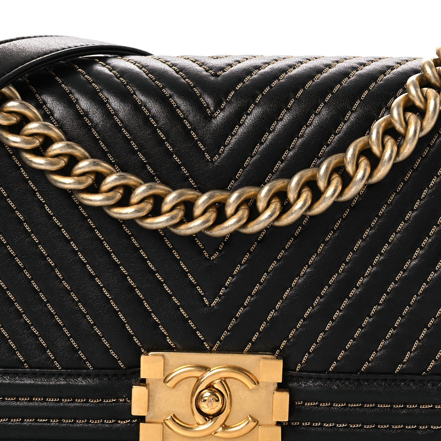 Chanel Lambskin Chevron Chain Stitched Medium Boy Flap Black 8 of 13